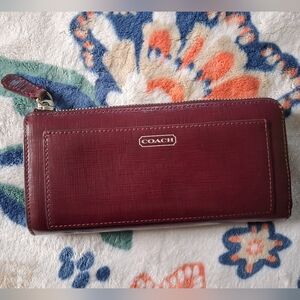 Coach Burgundy Patent Leather Zip Wallet